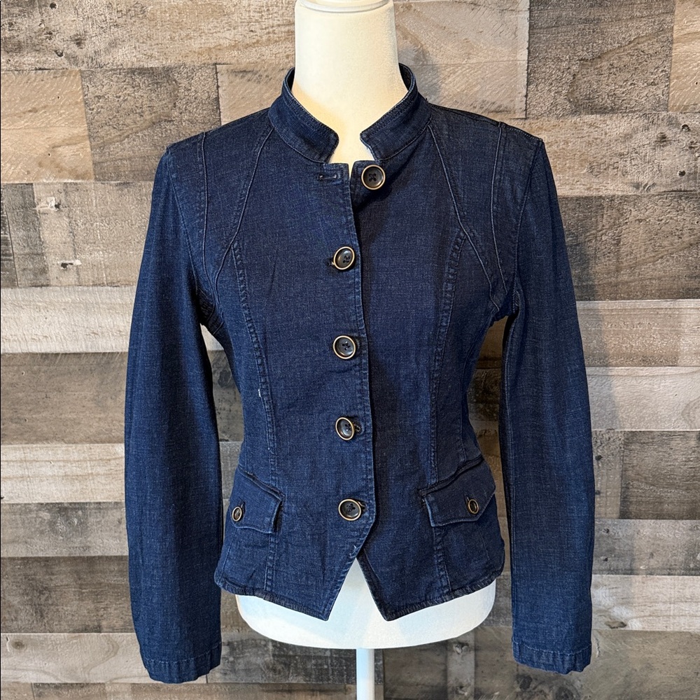 White House Black Market Denim Jacket with mandarin collar Size 4 - Picture 8 of 16